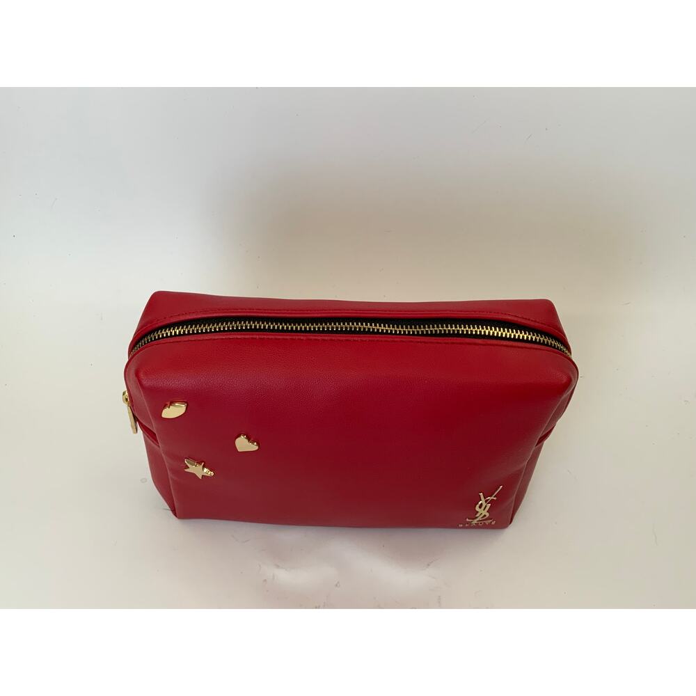 YSL Beauté Red Cosmetic Makeup Bag with Gold Hardware